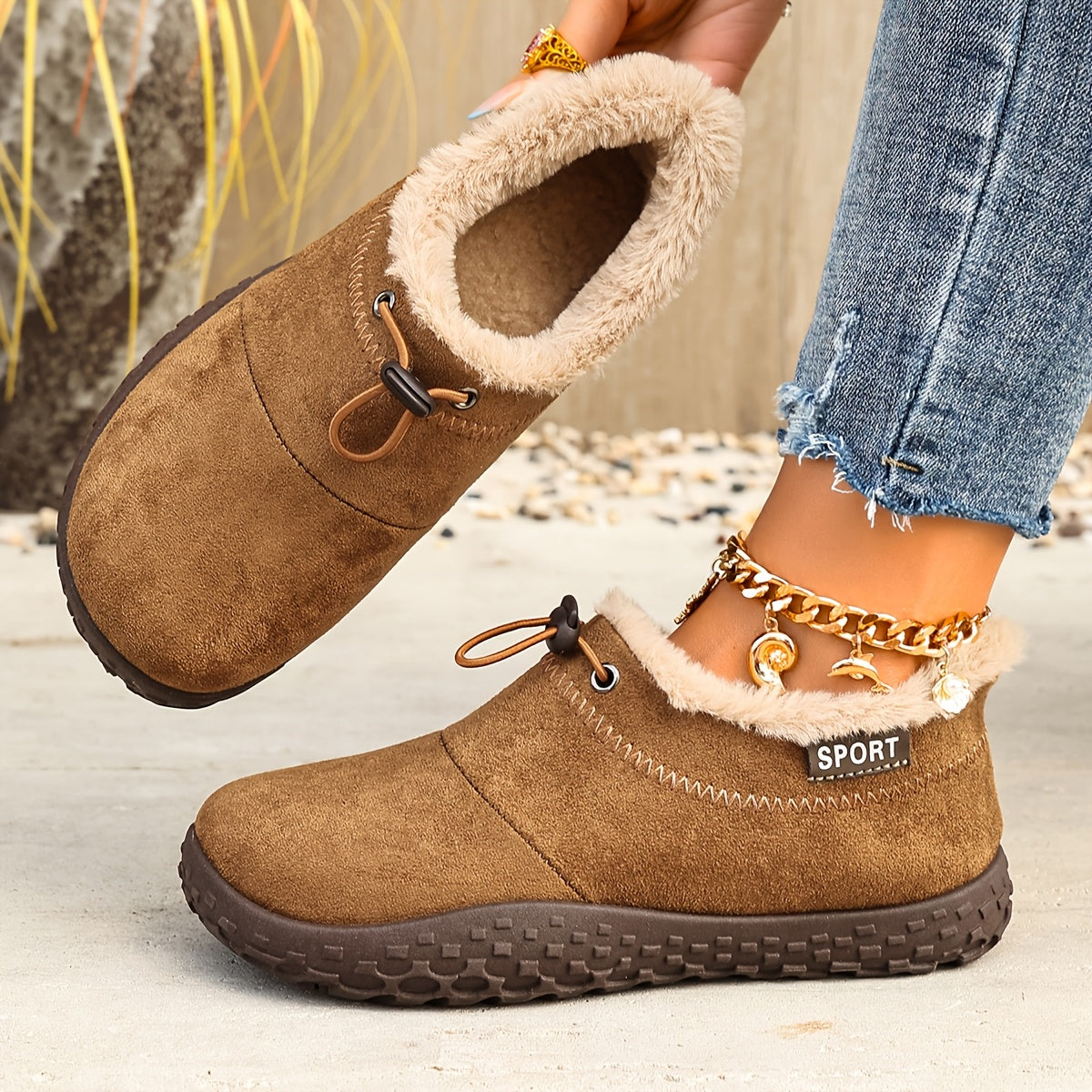 Tilda Winterschuh in Camel mit Plüschfutter